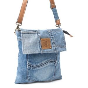 Myra Bag Blue and Brown Denim Messenger